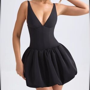 ANAHITA Lace-up Bubble Hem Corset Micro Mini Dress in Black